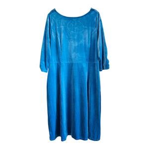 DENIM & CO Women Plus 2X Velvet Dress Midi Turquoise 3/4 Sleeve Elegant Bust 48"